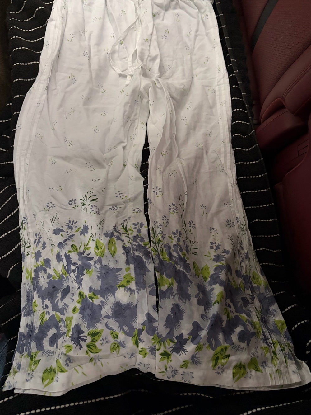 LA Cera White Floral Pajama Tank and Pants with Blue & Green Print